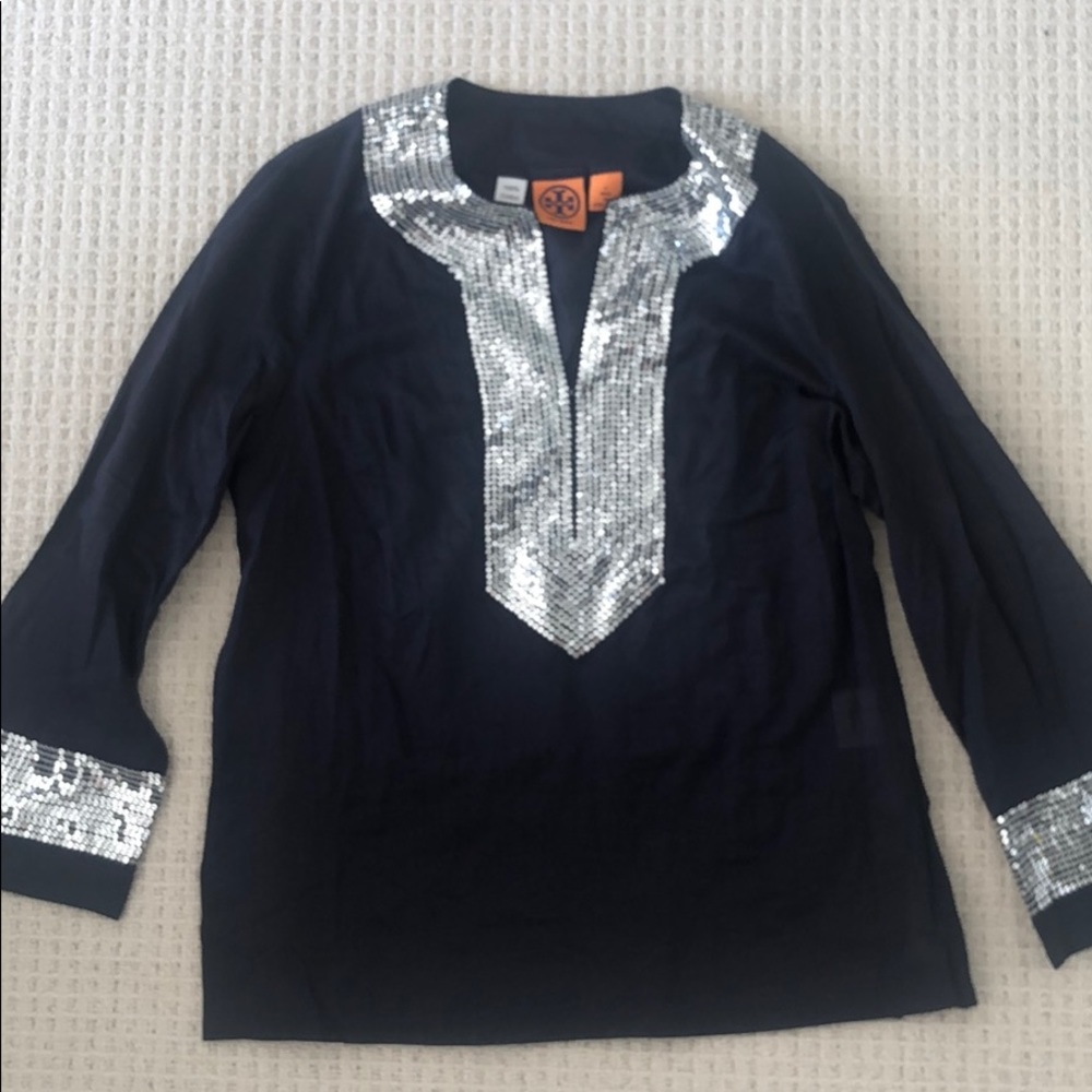 Tory Burch Navy Sequin Tunic Top